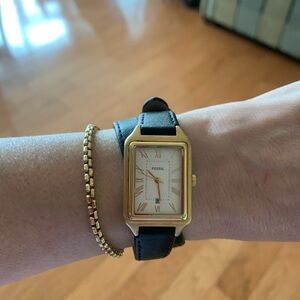 Fossil Raquel black leather double-wrap watch